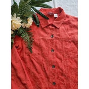 Chicos Lightweight Jacket Shirt Coral Button Down SZ 1 Medium 8